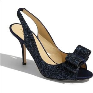 Kate Spade CHARM Navy Satin Glitter Heels